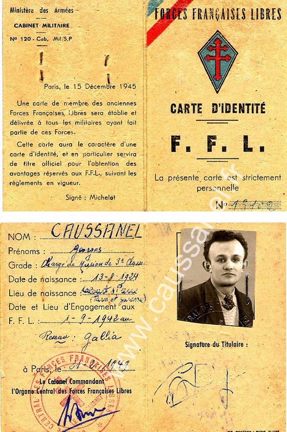 Carte d'identité F.F.L - Georges Caussanel