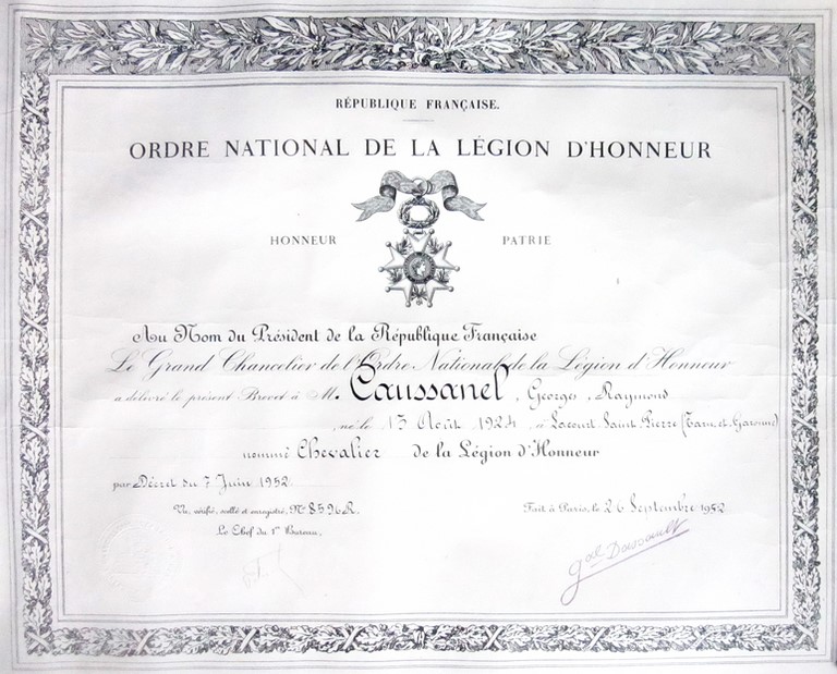Diplome de la légion d'honneur