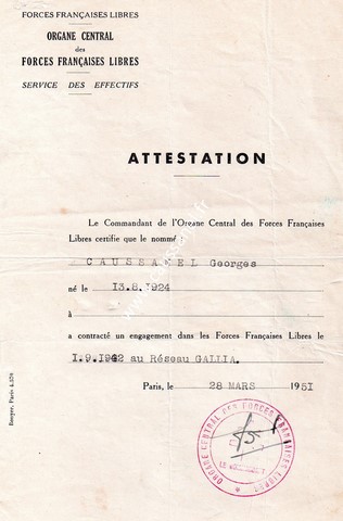Georges Caussanel - engagement F.F.L