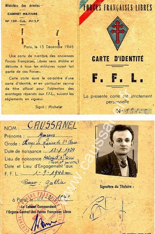 Georges Caussanel: carte d'identité F.F.L