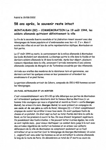 Libération de Montauban, témoignage
